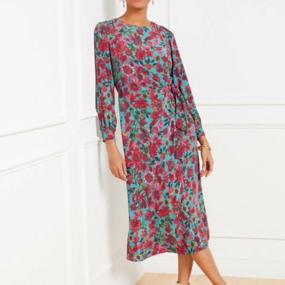 Talbots Side Tie Midi Dress Stunning Floral sz 14